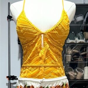 NWT** Boho summer set - Vibrant Yellow Lace Cami Top + Floral Pants